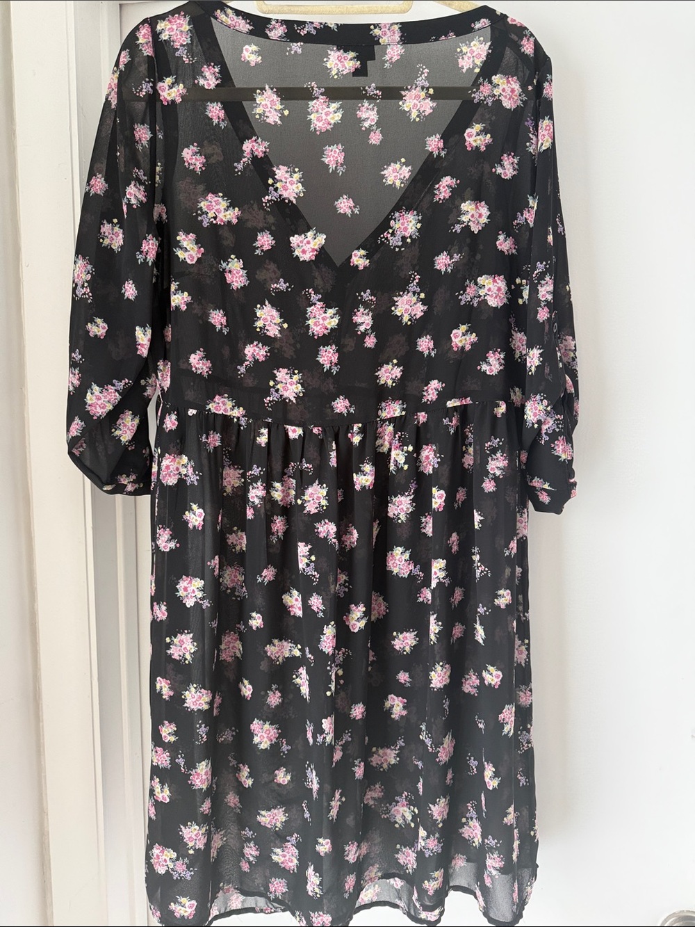 torrid Black Floral Button-Front Tunic with Pink Blossoms